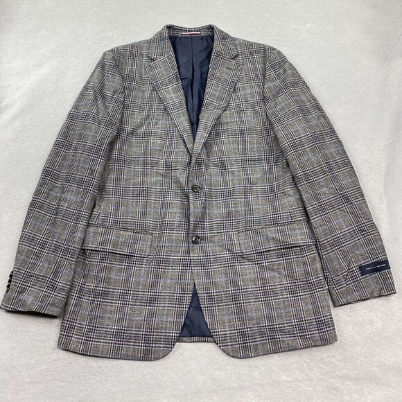 Tommy Hilfiger Jacket Mens‎ 40L Gray 2 Button Plaid Sport Coat Blazer